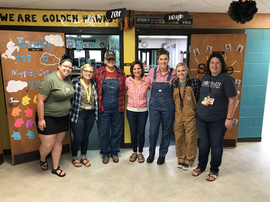 MP East 2nd Grade Teachers celebrating Mid-Prairie Homecoming Week with F-A-R-M-E-R Day!💛🏈🖤🤓#mphawks