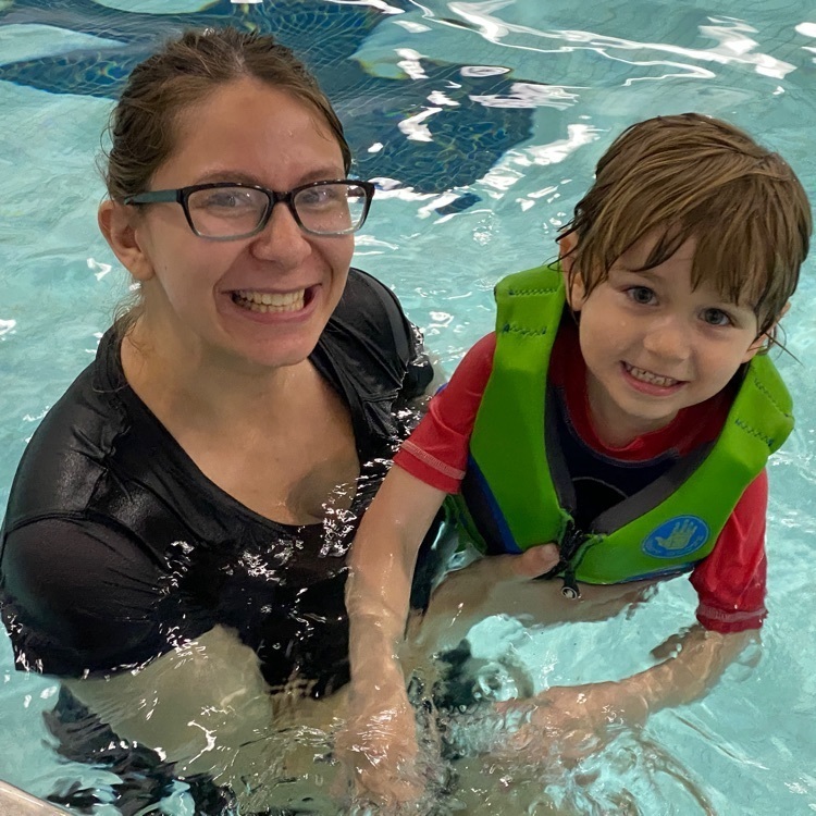 mother and son swimming 