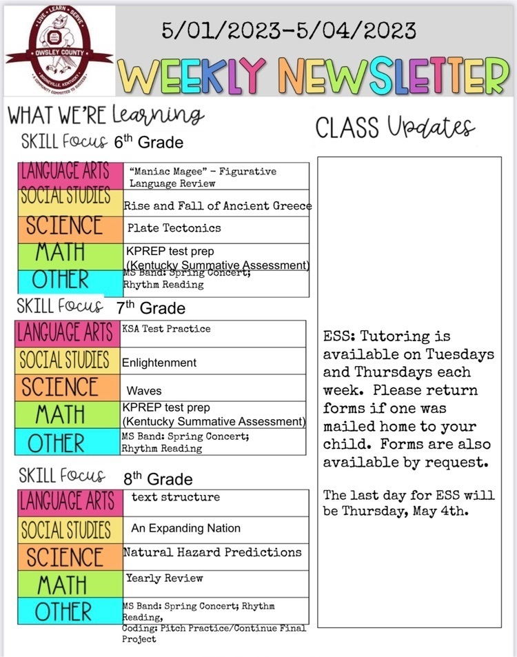 OCMS Weekly Newsletter