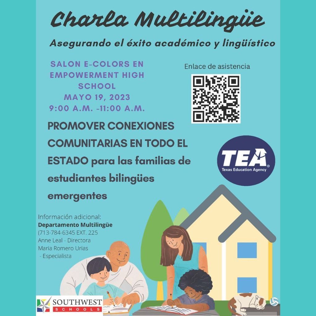 Join us for our Multilingual Chat on Friday, May 19, 2023, in person. 9:00 AM - 11:00 AM Vengan a nuestra Charla Multilingüe el viernes 19 de mayo de 2023, en persona. 9:00 AM - 11:00 AM