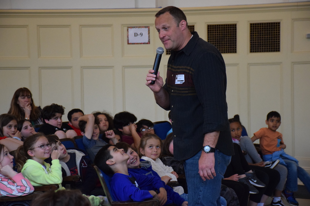 Author and cultural educator James Bruchac spoke to Bayville Intermediate students about Native American folklore.