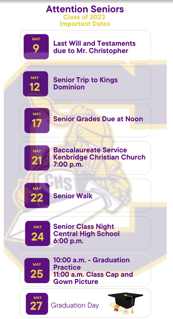 Important Dates for Seniors
