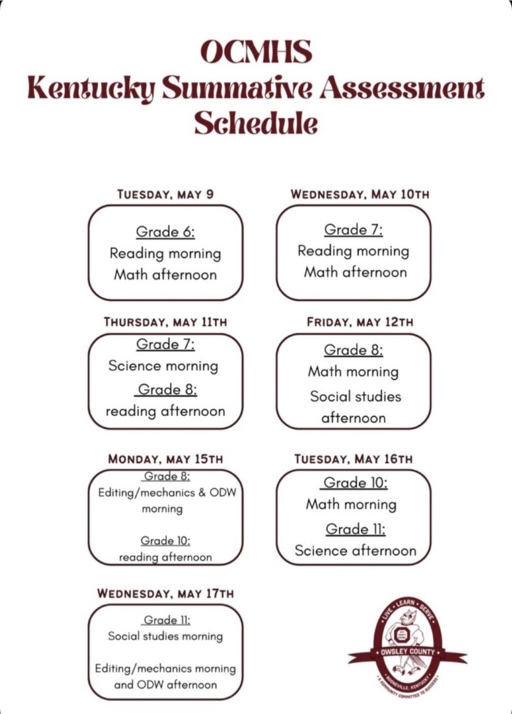 OCMHS KSA Schedule