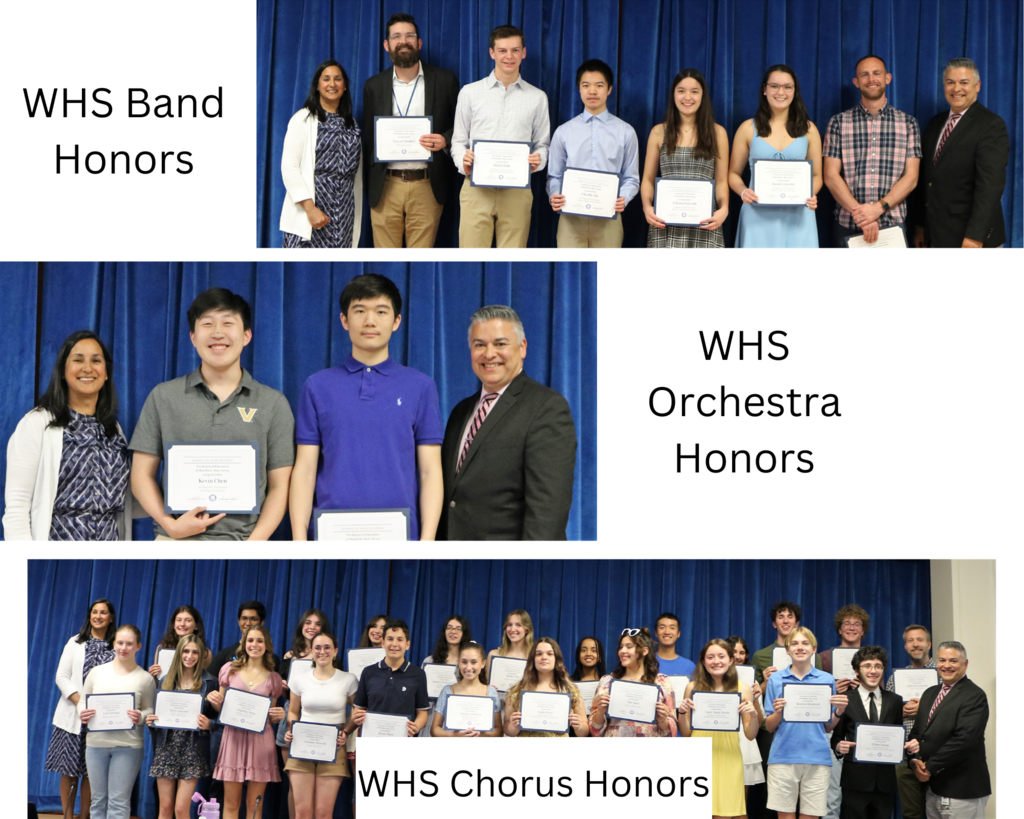 Photo collage of WHS music students at BOE meeting