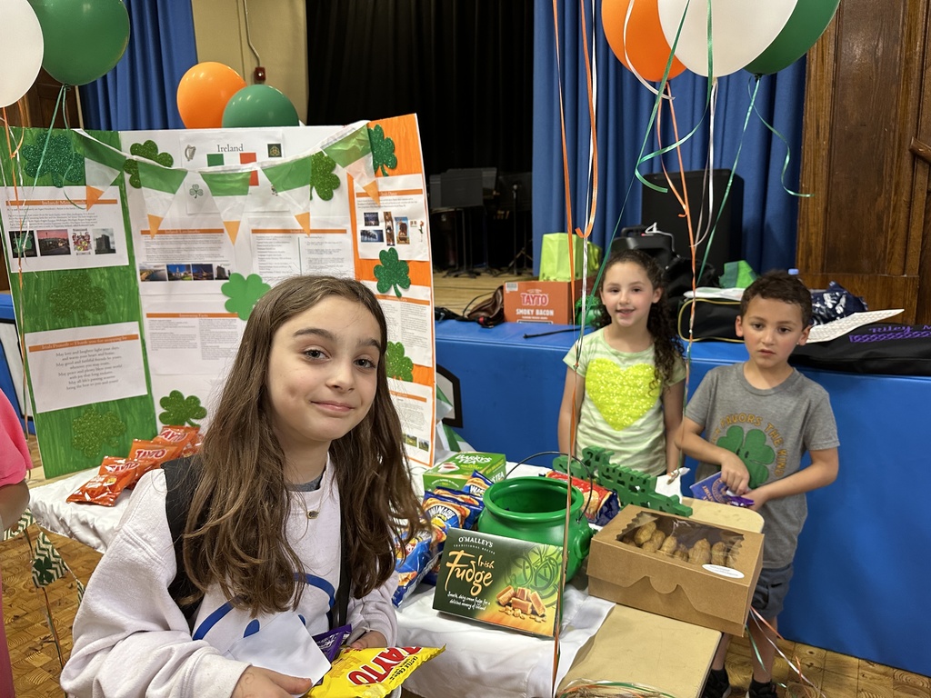 Three students standing near the display for Ireland