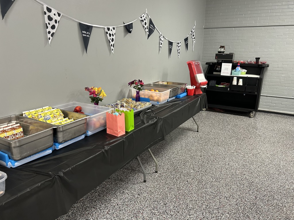 Several tables filled with food