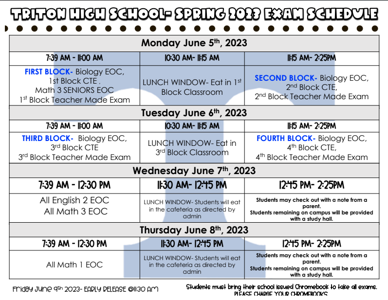 Detailed 22/23 THS Exam Schedule