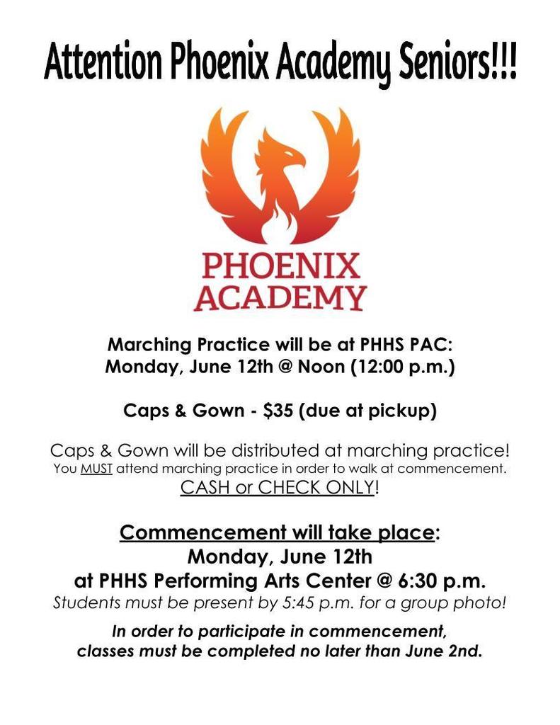 Phoenix Academy Commencement Information Flyer