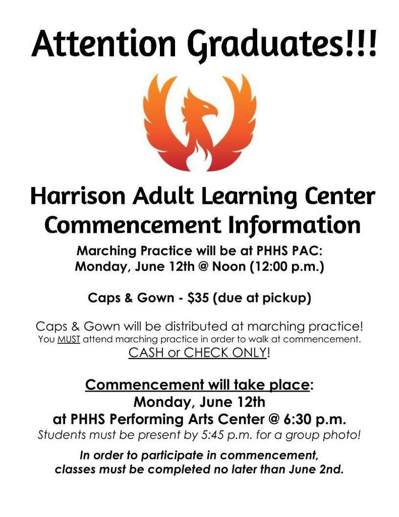 Harrison Adult Learning Center Commencement Flyer