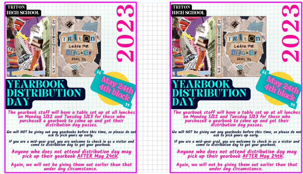 Yearbook Distribution Day May 24th 4th block