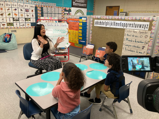 Teacher Maritza Arce Hernandez teaching students in Spanish today at Kelly school.