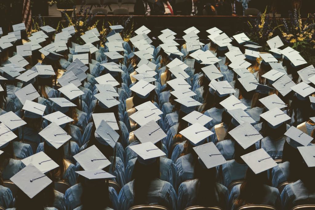 Rows of grad caps.