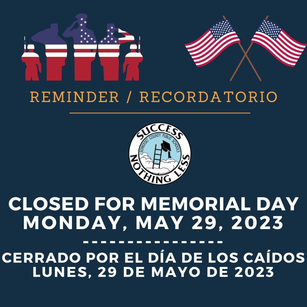 Reminder: closed for memorial day monday may 29, 2023
