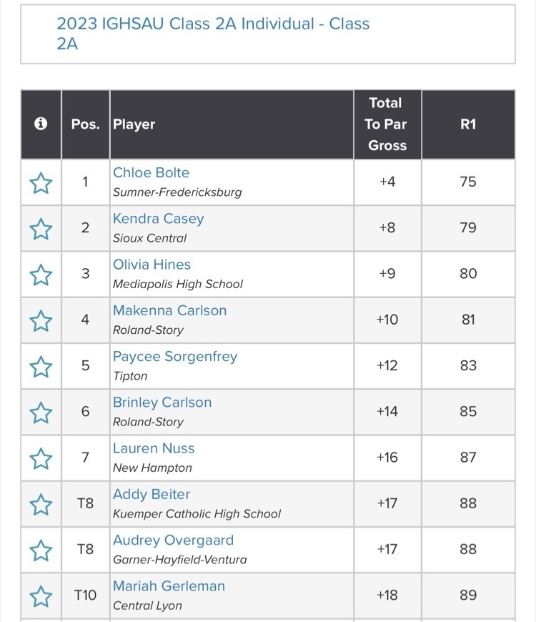 State Golf Standings