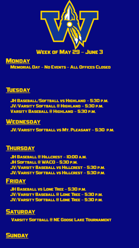 Weekly Activities May 29-June 3