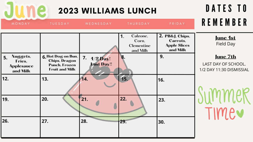 June Lunch menu