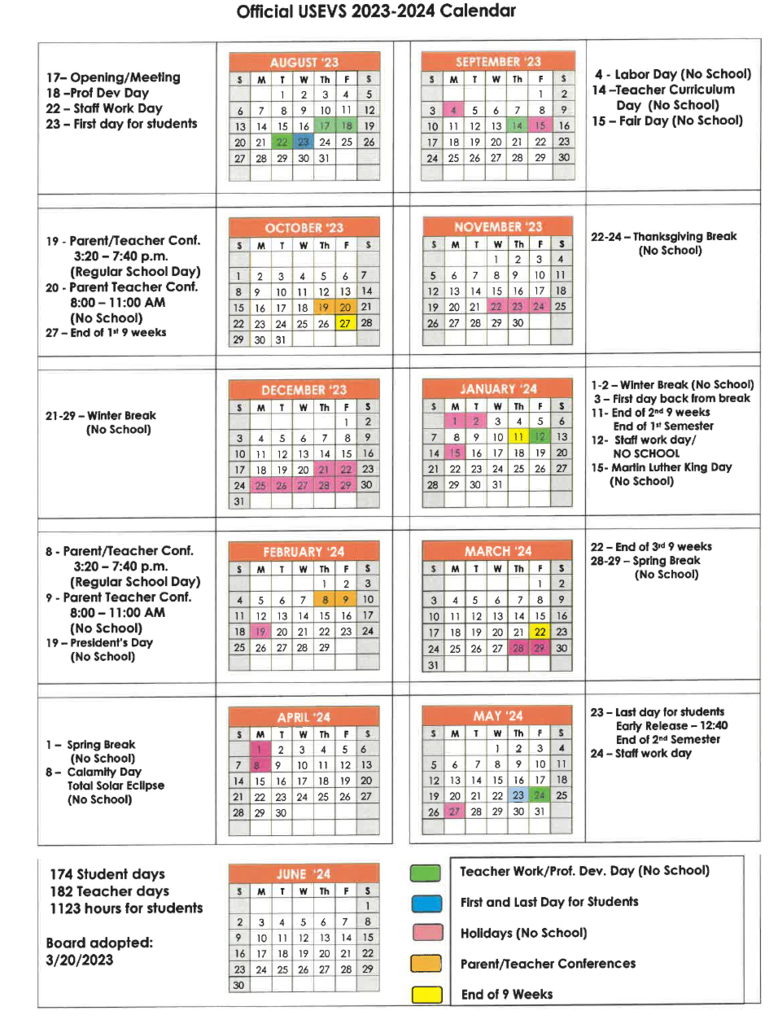 2023/2024 USEVS Calendar