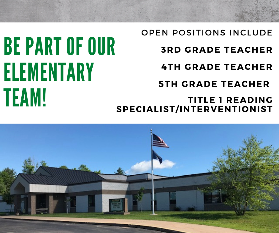 Be part of our elementary team 3rd ,4th & 5th Grade teacher and title 1 reading specialist