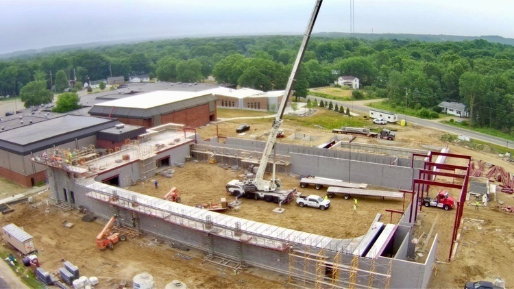 drone picture of bone construction at new pool and gym
