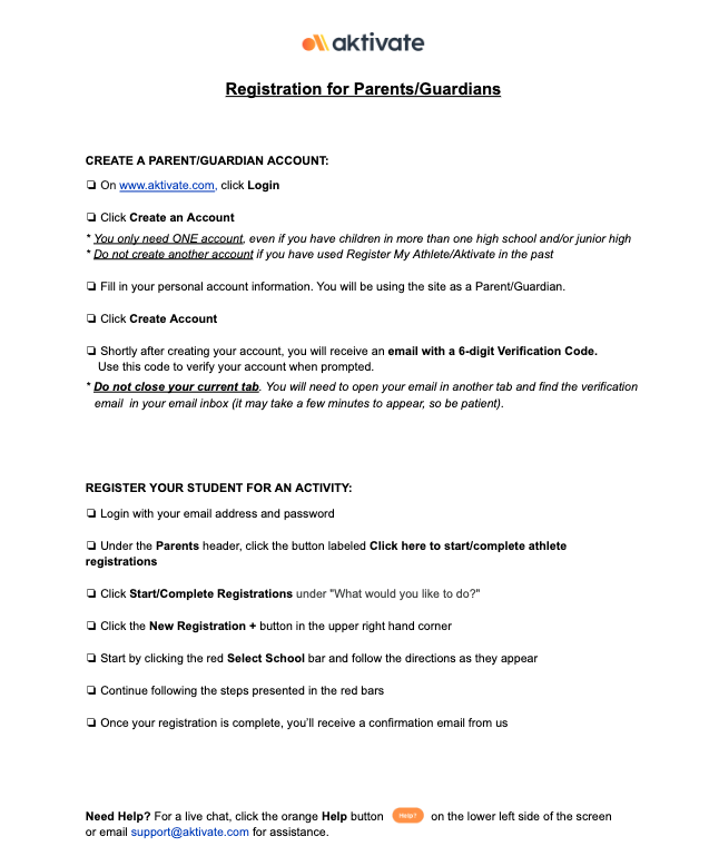 Registration for Parents/Guardians