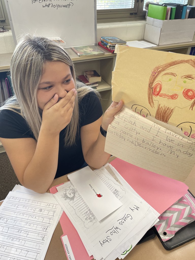 A THS senior shows off his work from elementary school.