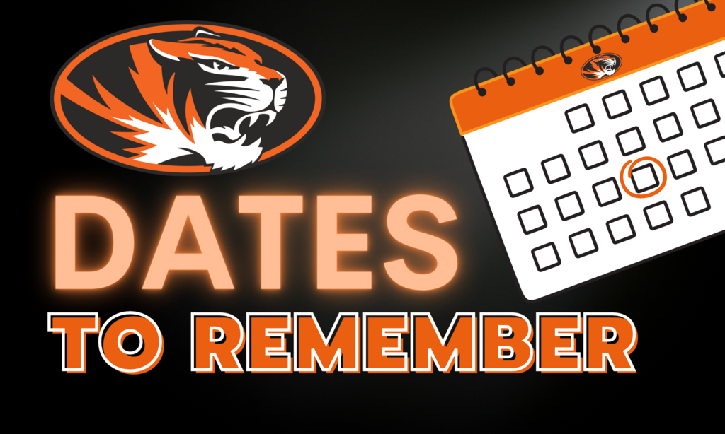 The words "dates to remember" with a tiger logo and a calendar
