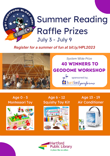 image of prizes to be won for summer reading challenge, geodome workshop, squishy toy kit
