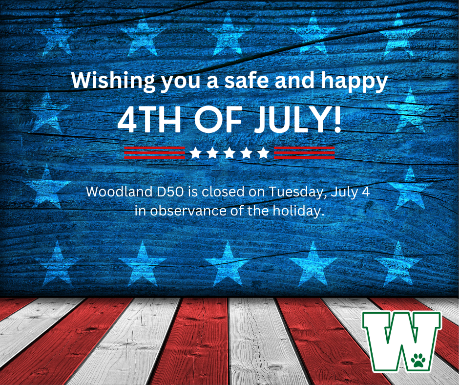 Red, White, and Blue graphic "Wishing you a safe and happy 4th of July"