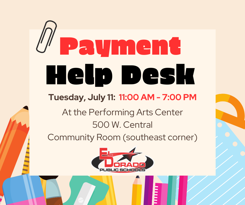 Payment Help Desk Tuesday, July 11: 11:00 AM - 7:00 PM at the Performing Arts Center 500 W. Central Community Room (southeast corner)