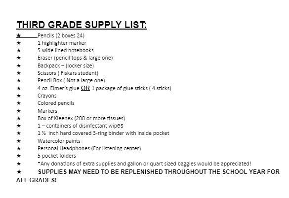 3rd grade list 