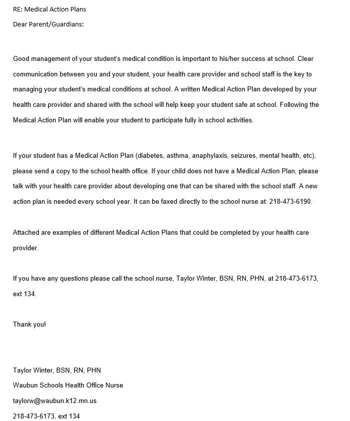 medical action plan letter
