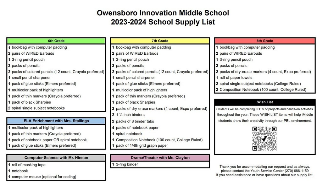 jpg of 2023-2024 iMiddle School Supply List