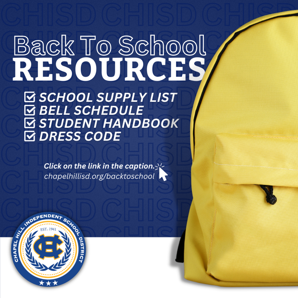 #ChapelHillISD Parents and families: Check out our back-to-school resources folder to find the 2023-2024 school supply list and more! 🌐chapelhillisd.org/backtoschool