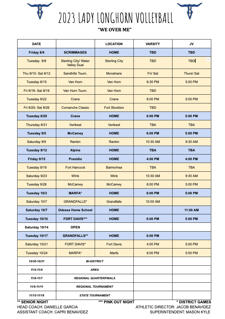 2023 VB Schedule