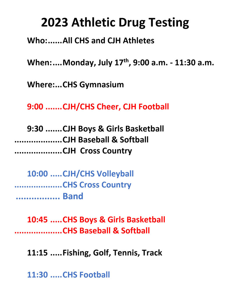 Drug Testing Schedule