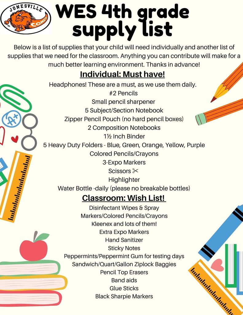23-24 Classroom supply lists