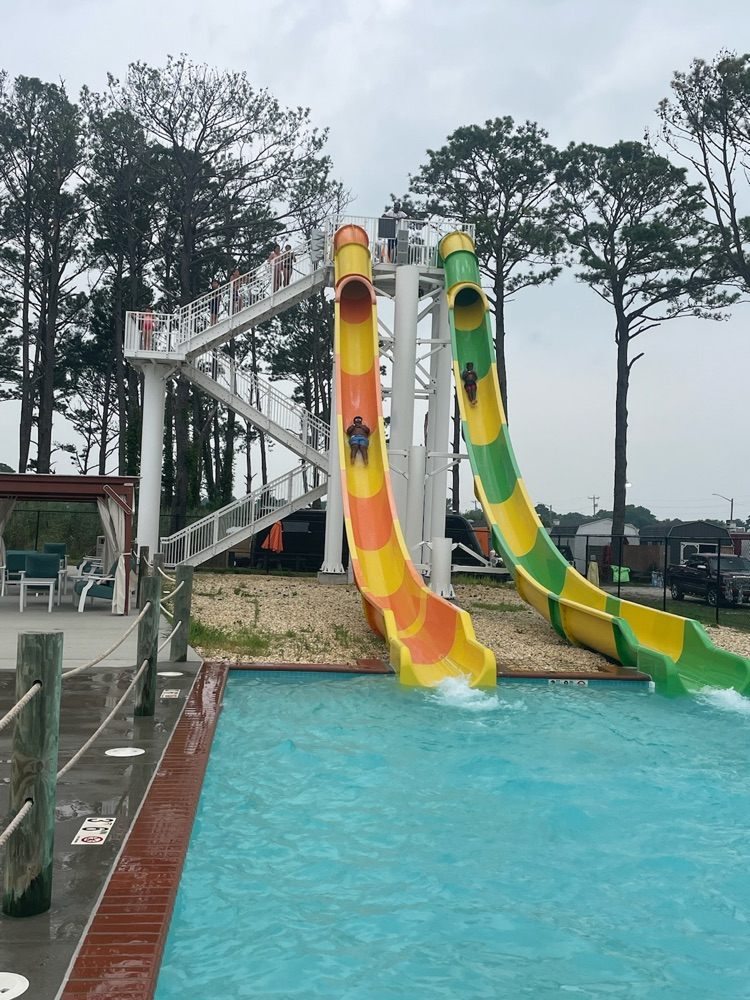 kids on a water slide