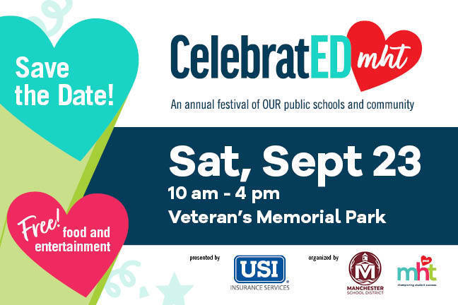 CelebratED MHT save the date graphic - Saturday Sept. 23 from 10-4 in Veteran's Memorial Park