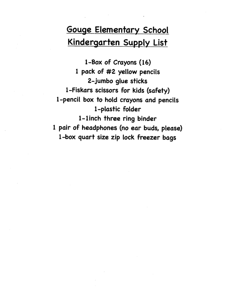 Supply list