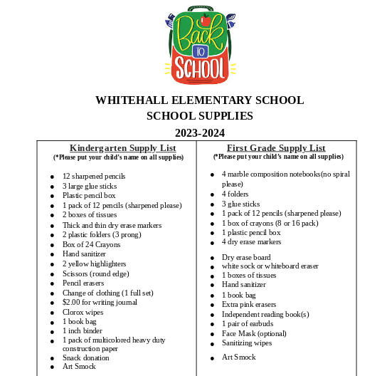 school supply list