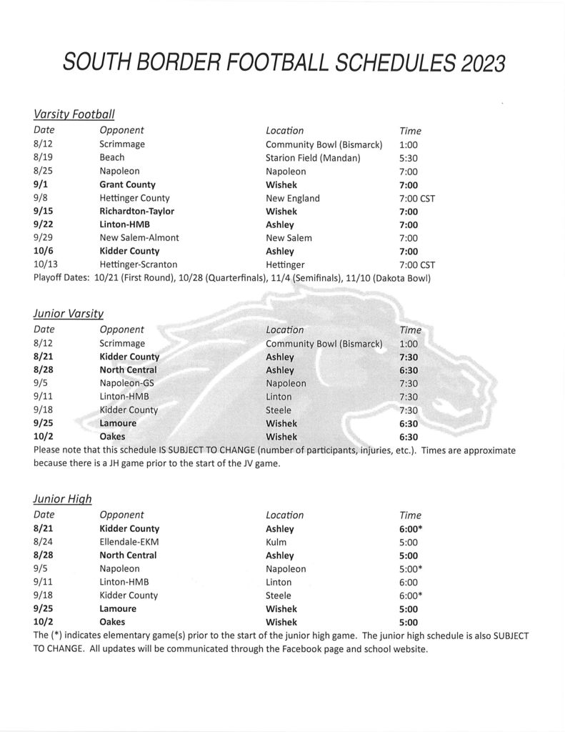 Football Schedules '23