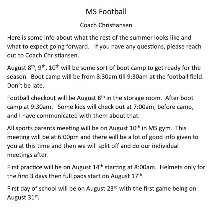 MS Football info going forward.