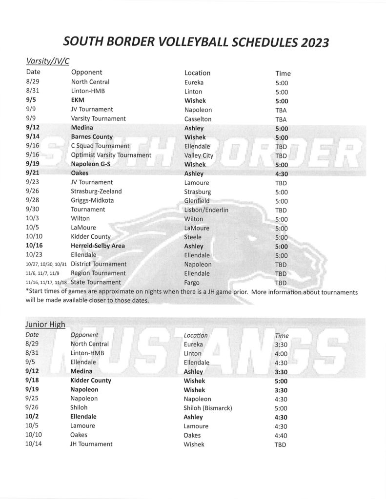 Vball schedule '23