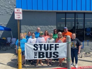 group with banner