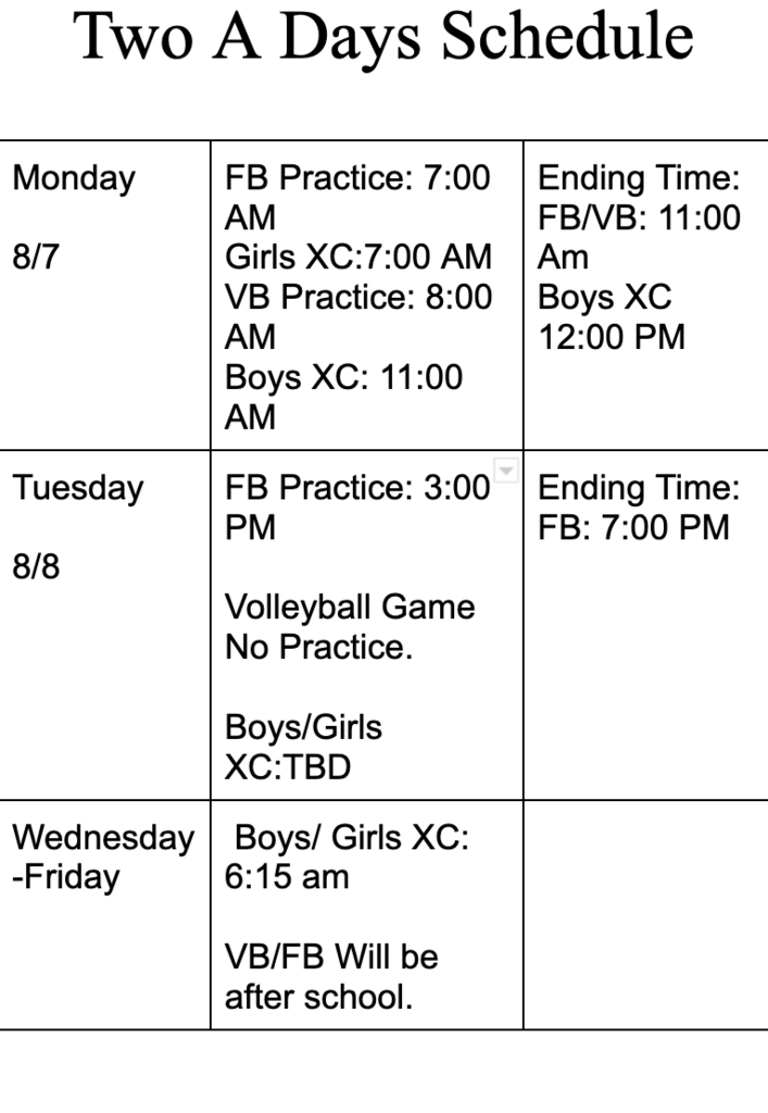 8/7-8/11 Schedule