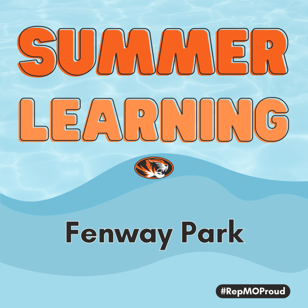 Blue water background, orange letters that read "SUMMER LEARNING, Fenway Park"