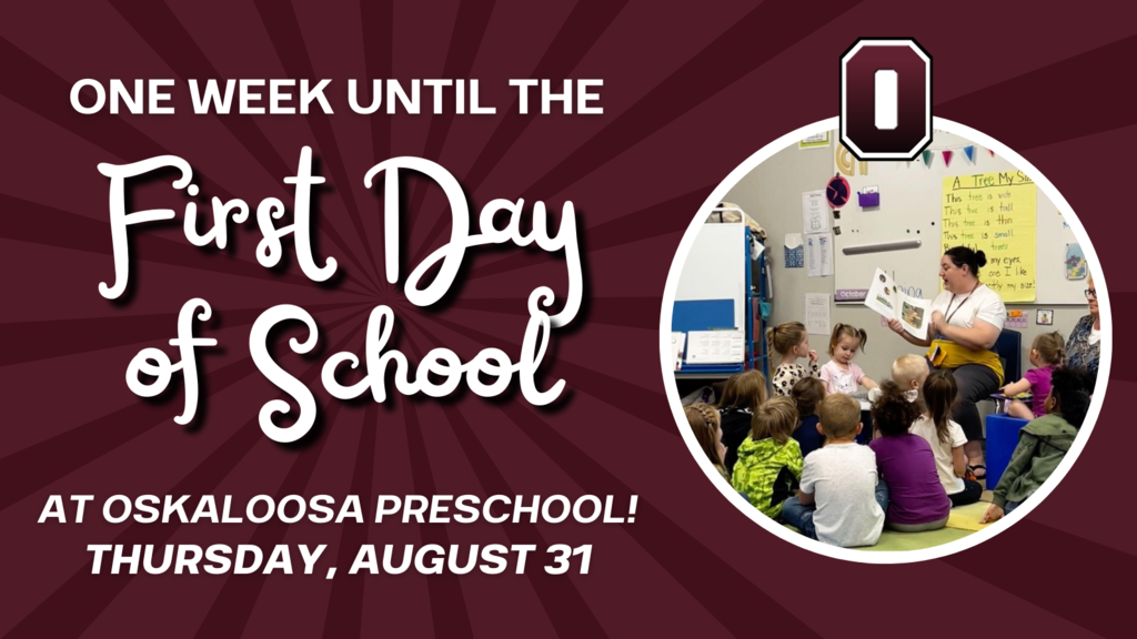 🎒📚 One week to go until the first day of school at Oskaloosa Preschool! 🎉  See you on the first day, bright and early! Let's make this school year an extraordinary one.