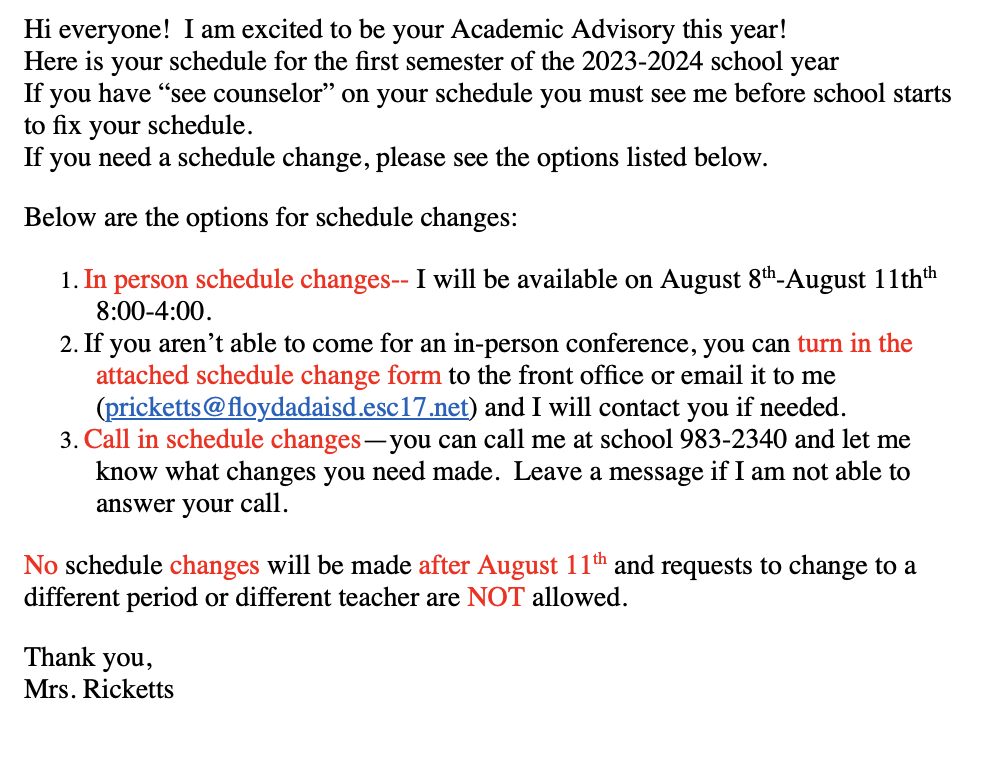 schedule changes
