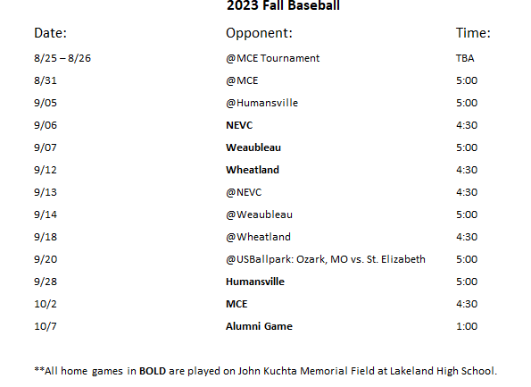 Fall Sports Schedules