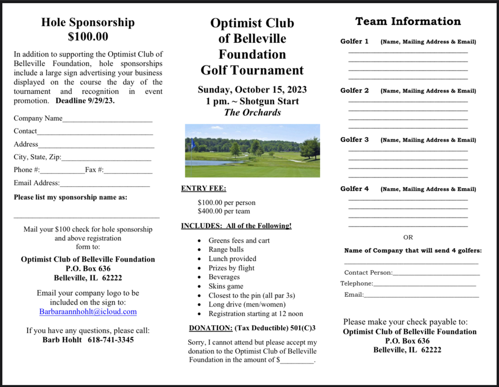 Belleville Optimist Club Foundation Golf Tournament Flyer pg. 1